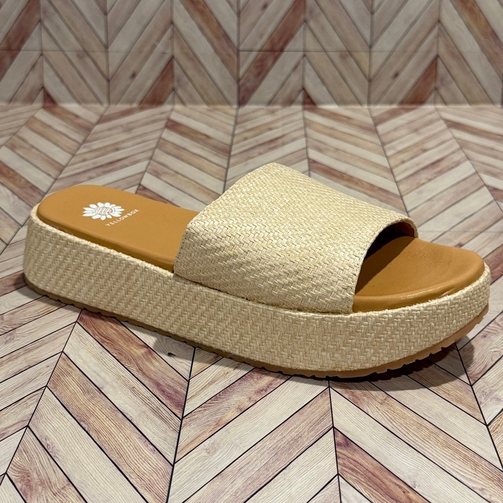 NEW YELLOWBOX Aldine Natura Wedge Slides Women's 8.5 Espadrille Platform Beige